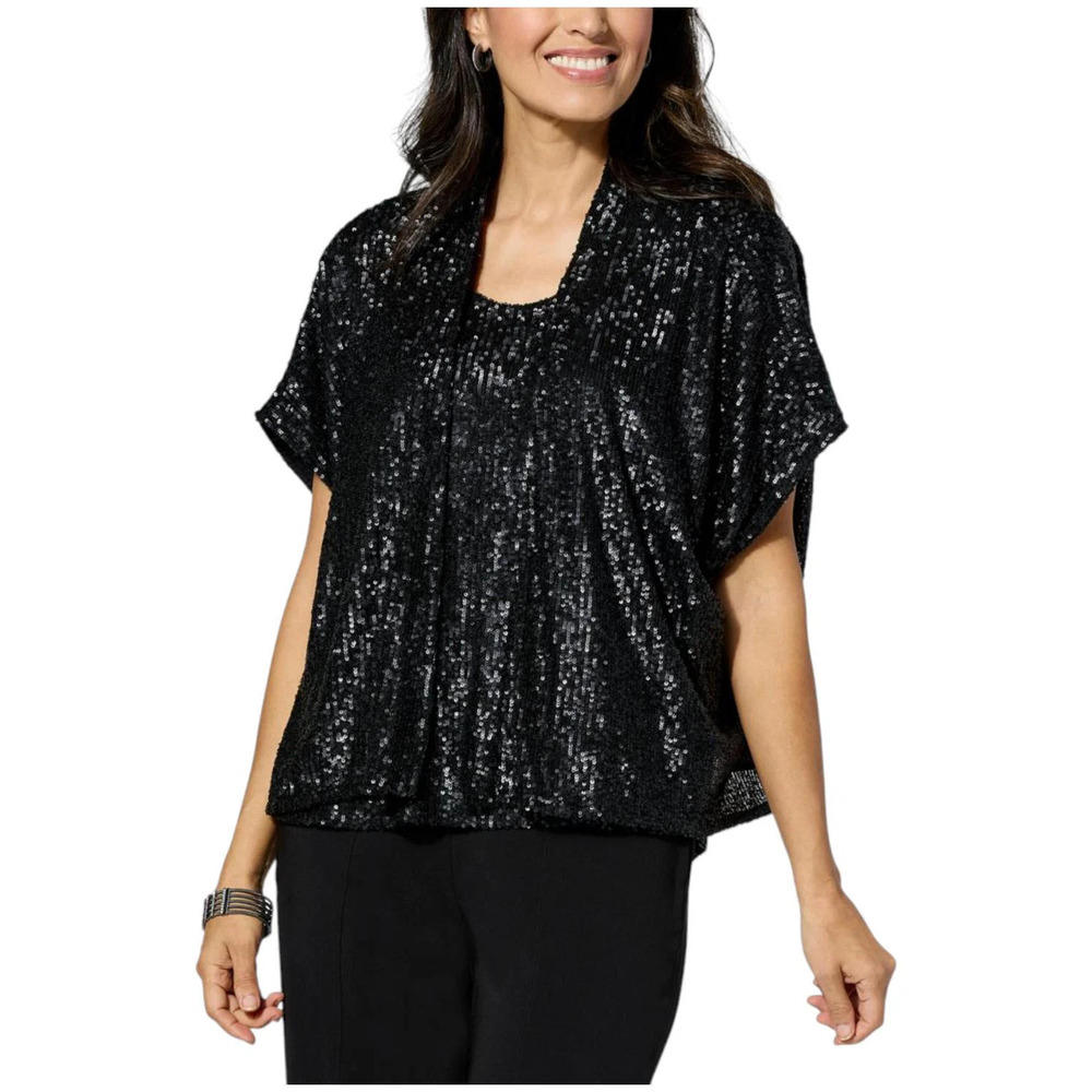 WynneCollection Women's Occasion Sequin Shrug Blk - Regular